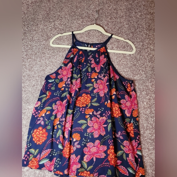 Tops - Blue Floral tank top with cut outs, NWOT